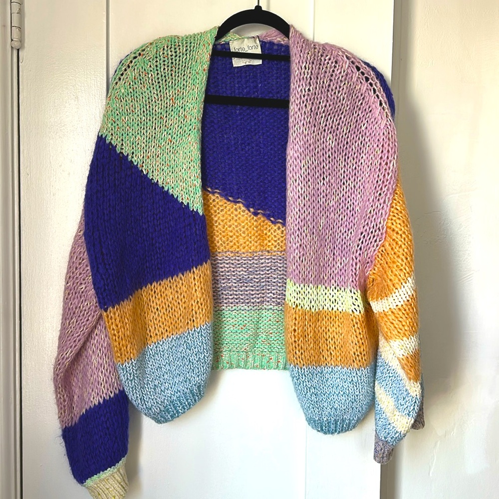 Forte forte multi-color mohair blend knit cardigan sweater in size I.